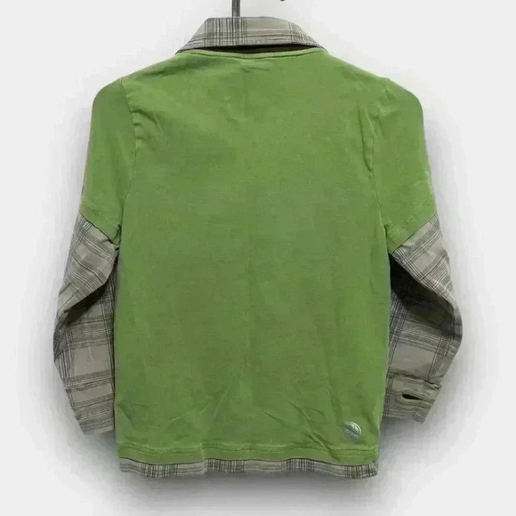 Peekaboo beans layered sleeve kids collared t-shirt green with grey size 8 - Picture 2 of 4